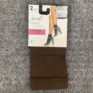 Hanes X-Temp Perfect Socks Opaque Anklet Size 2 (9-12) Coffee Sheer Toe 2 Pairs